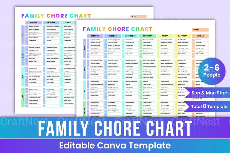Family Chore Chart Template - CraftNest - Digital Crafting and Art