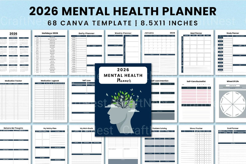 Mental Health Planner for Wellness and Self-Care - CraftNest - Digital Crafting and Art