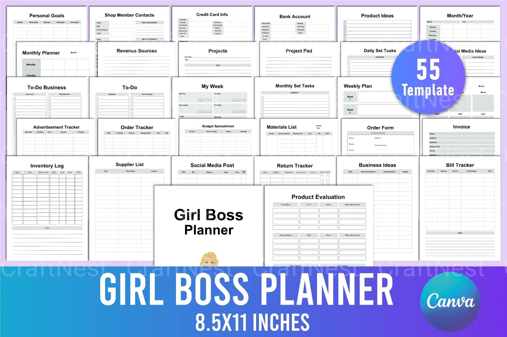 Girl Boss Planner: Empower Your Productivity - CraftNest - Digital Crafting and Art