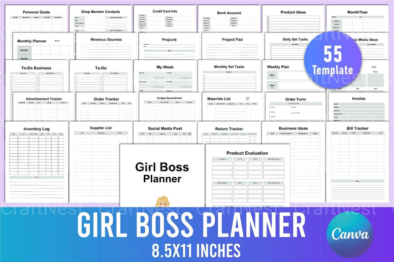 Girl Boss Planner: Empower Your Productivity - CraftNest - Digital Crafting and Art