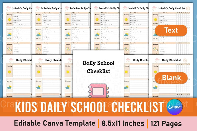Kids Daily School Checklist Schedule - CraftNest - Digital Crafting and Art