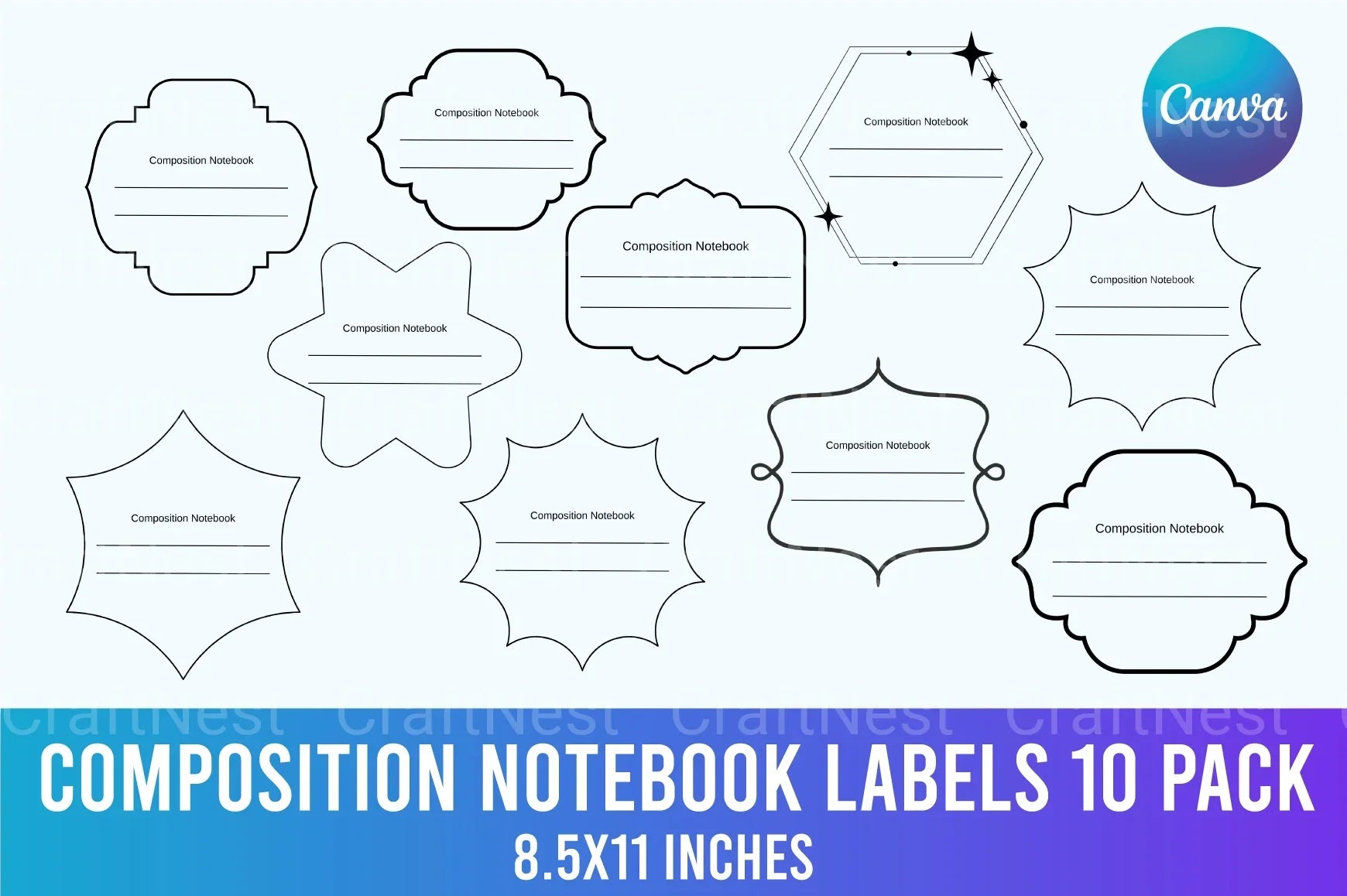 Customizable Composition Notebook Labels - CraftNest - Digital Crafting and Art