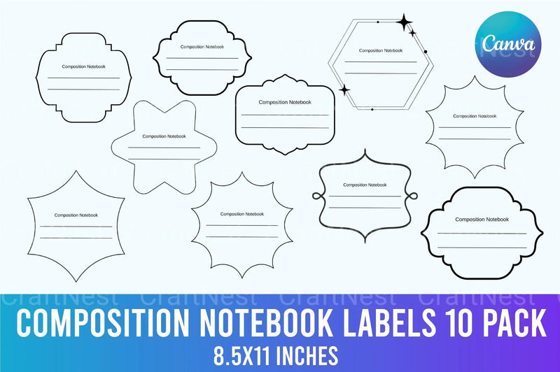 Customizable Composition Notebook Labels - CraftNest - Digital Crafting and Art