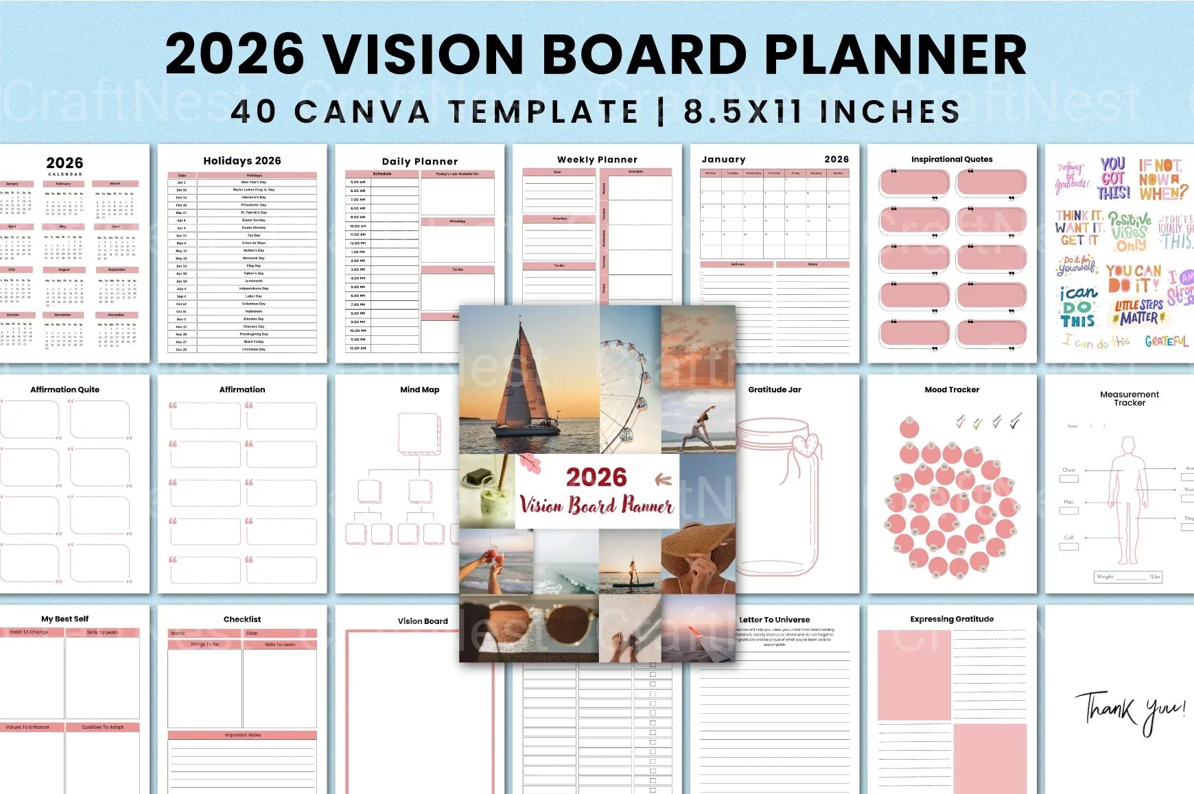 Vision Board Planner Template Canva - CraftNest - Digital Crafting and Art