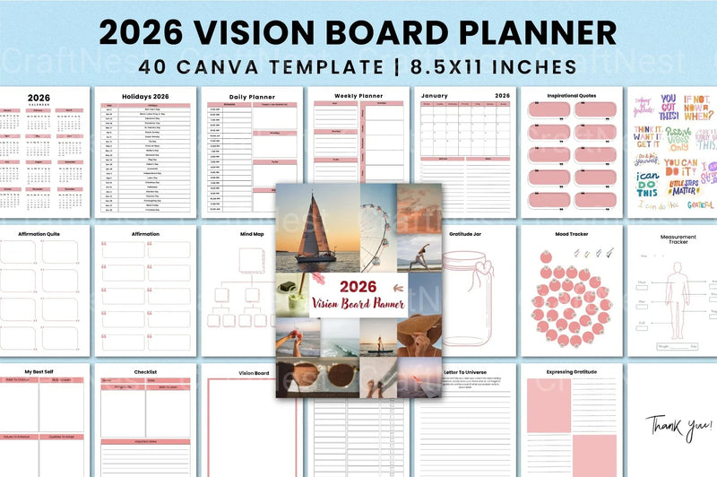 Vision Board Planner Template Canva - CraftNest - Digital Crafting and Art