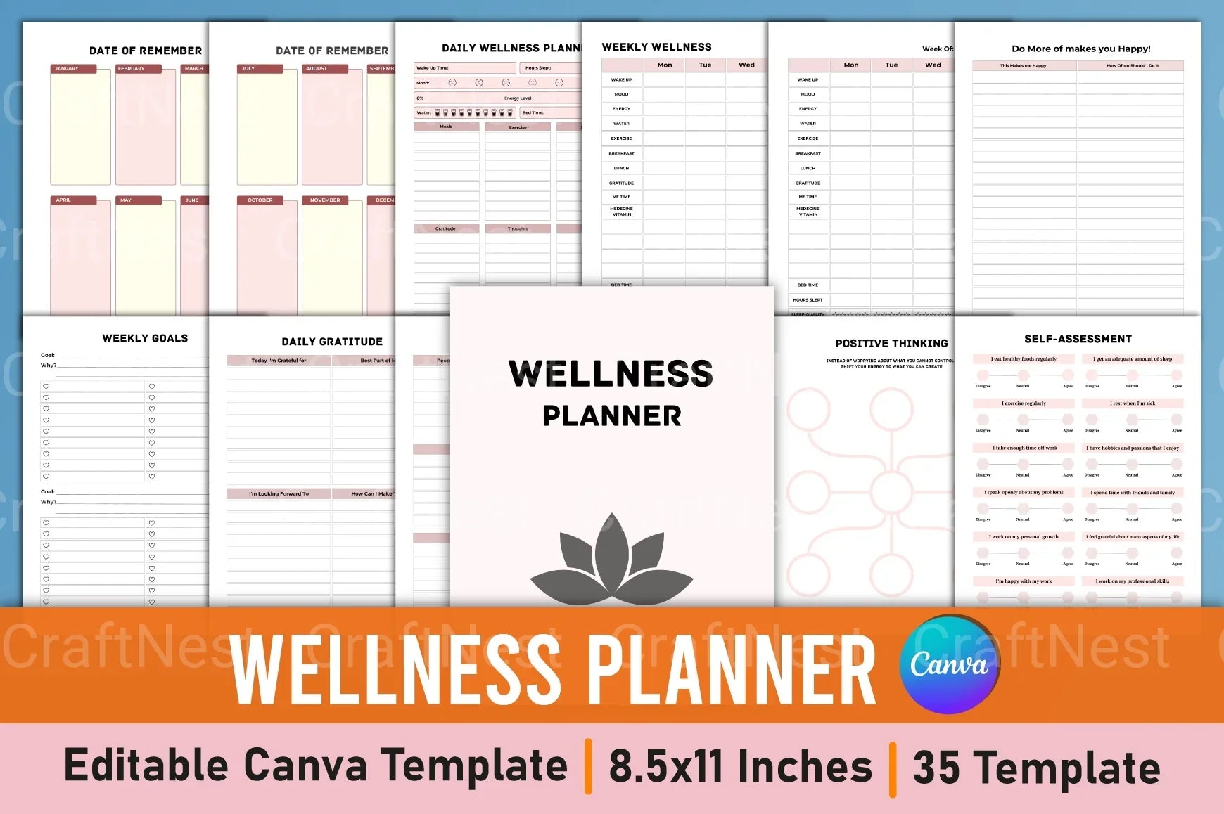 Wellness Planner Canva Interior Design - CraftNest - Digital Crafting and Art
