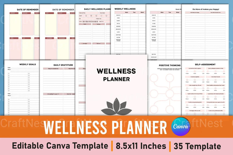 Wellness Planner Canva Interior Design - CraftNest - Digital Crafting and Art
