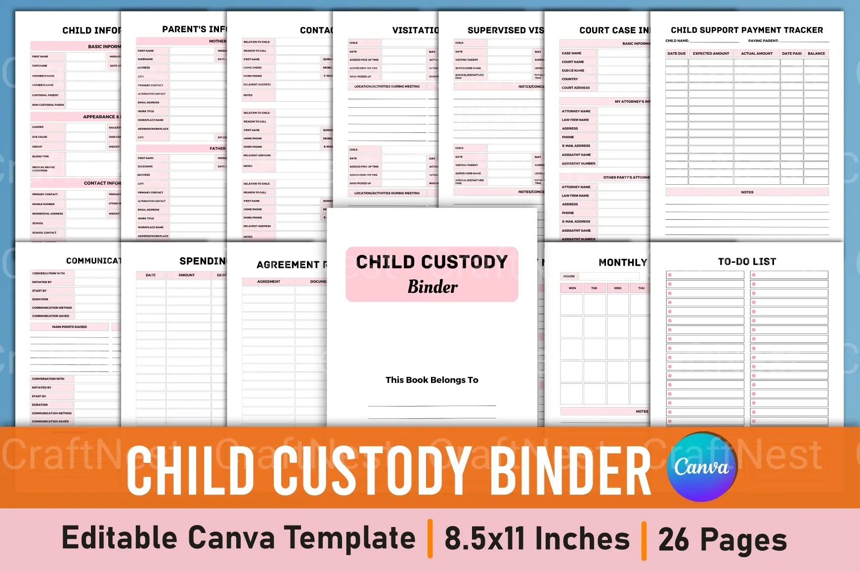 Child Custody Binder Canva Interior Template - CraftNest - Digital Crafting and Art