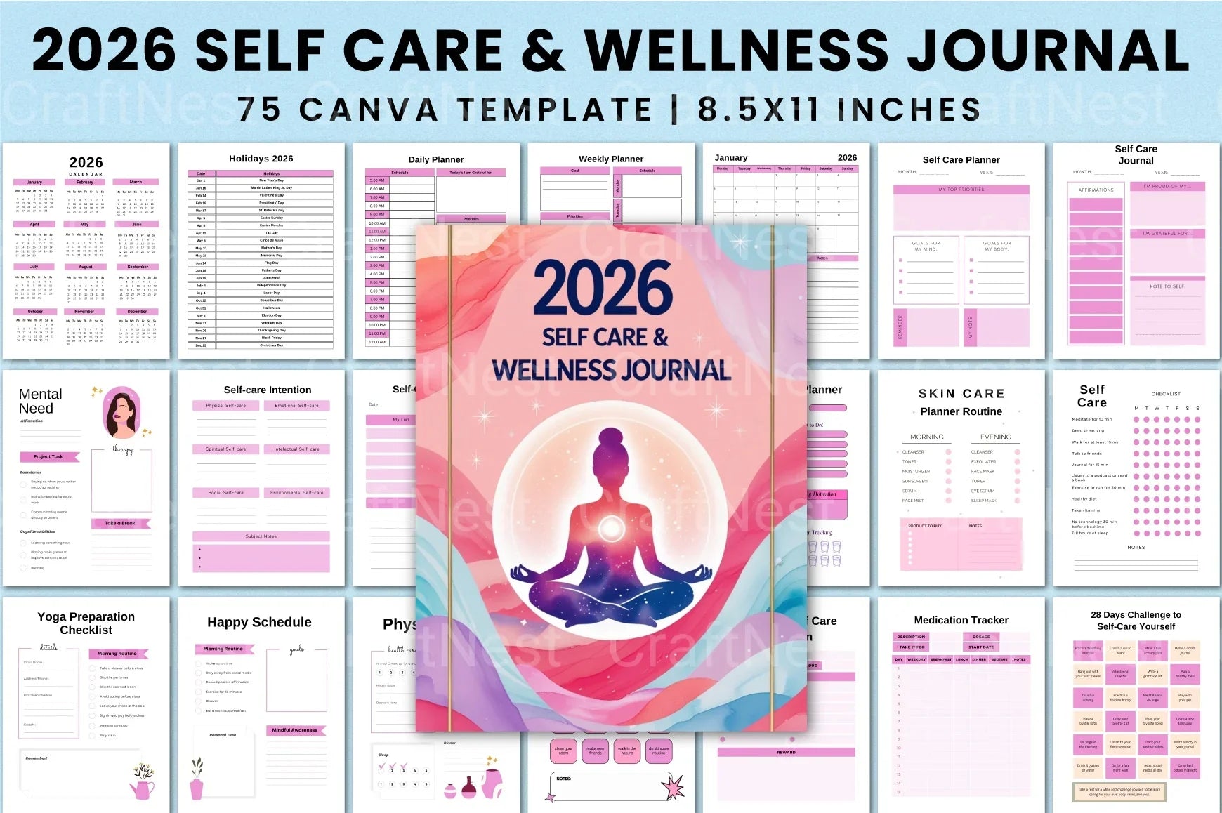 Self-Care Wellness Planner for Personal Growth - CraftNest - Digital Crafting and Art