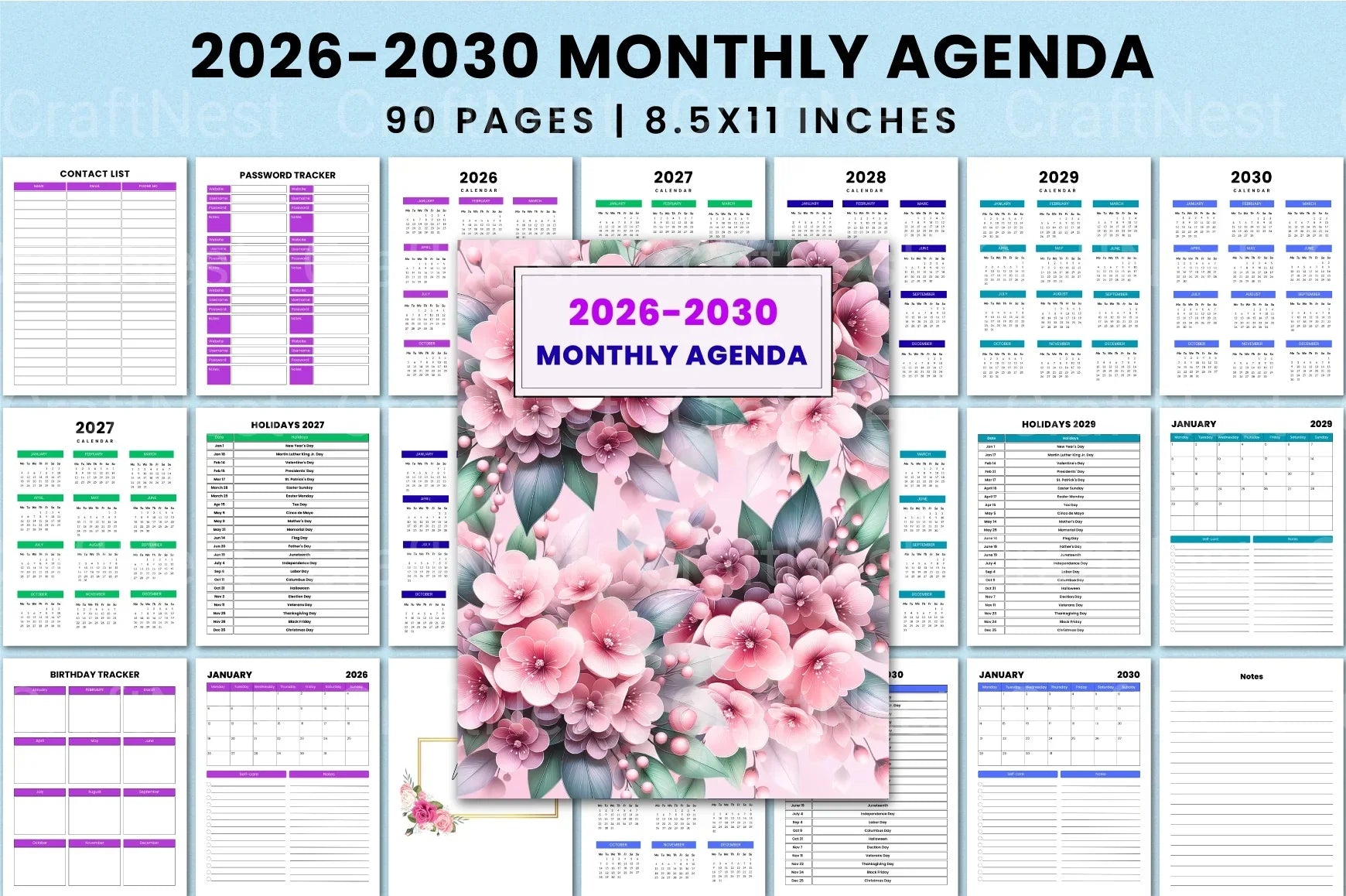 Monthly Agenda Planner - CraftNest - Digital Crafting and Art
