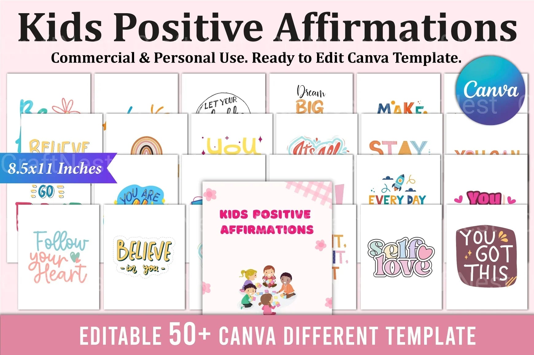 Kids Positive Affirmations Canva Template - CraftNest - Digital Crafting and Art