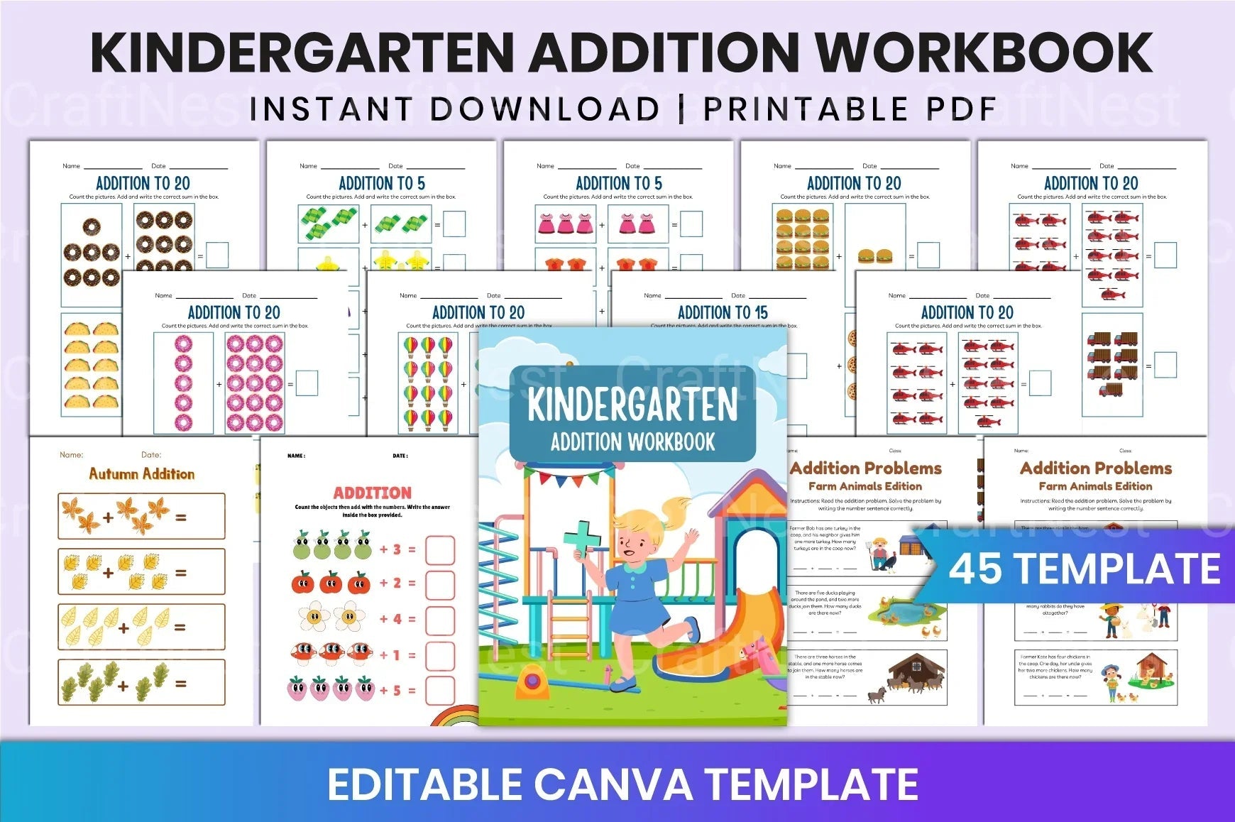 Kindergarten Addition Workbook for Early Math Skills - CraftNest - Digital Crafting and Art