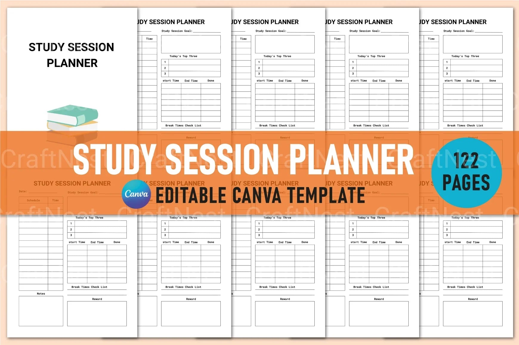 Study Session Planner for Effective Time Management - CraftNest - Digital Crafting and Art