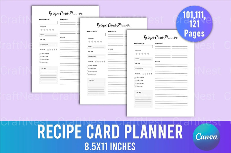 Recipe Card Planner Template - CraftNest - Digital Crafting and Art