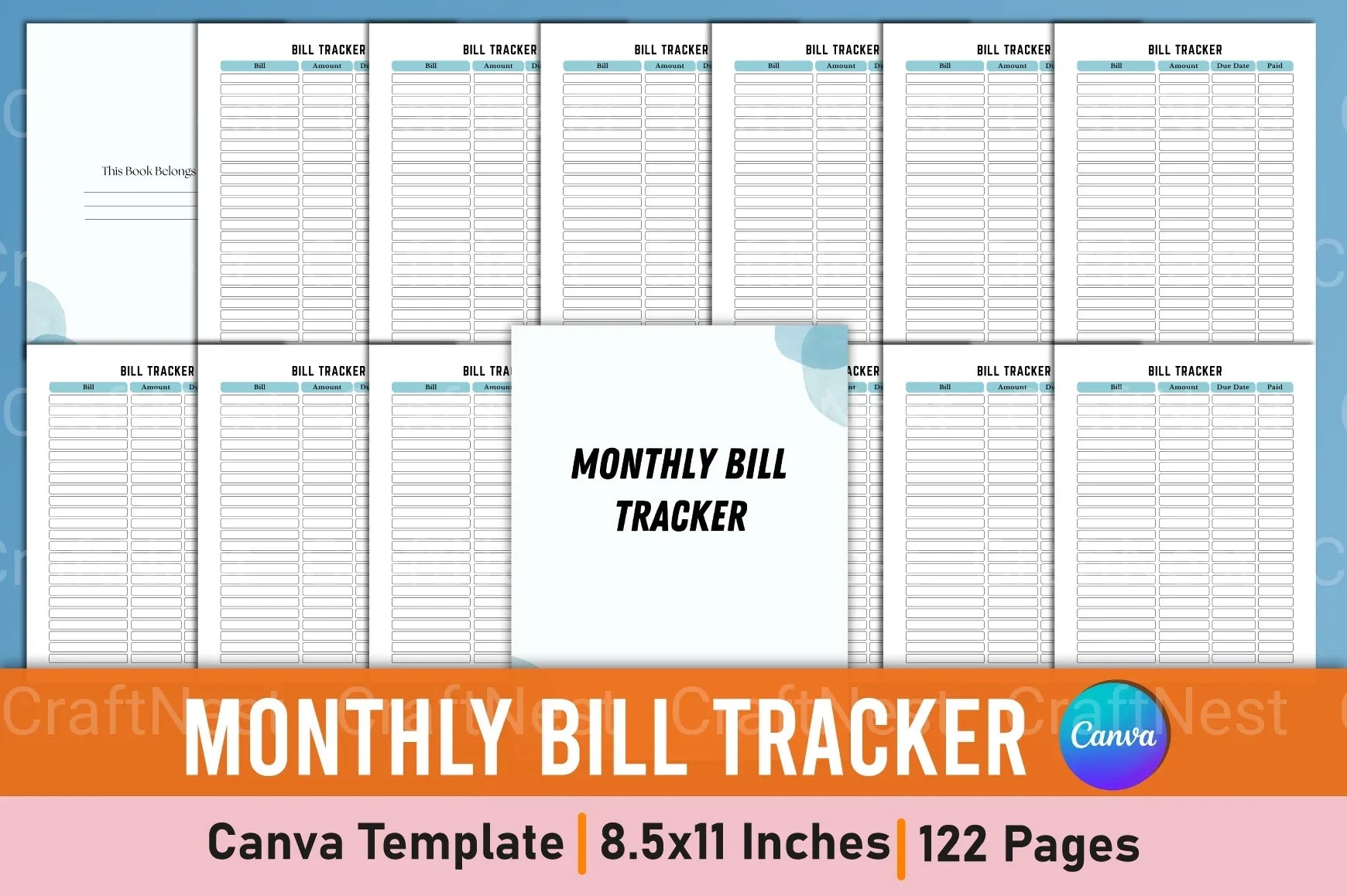Monthly Bill Tracker Template Canva - CraftNest - Digital Crafting and Art