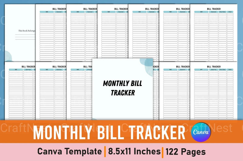 Monthly Bill Tracker Template Canva - CraftNest - Digital Crafting and Art