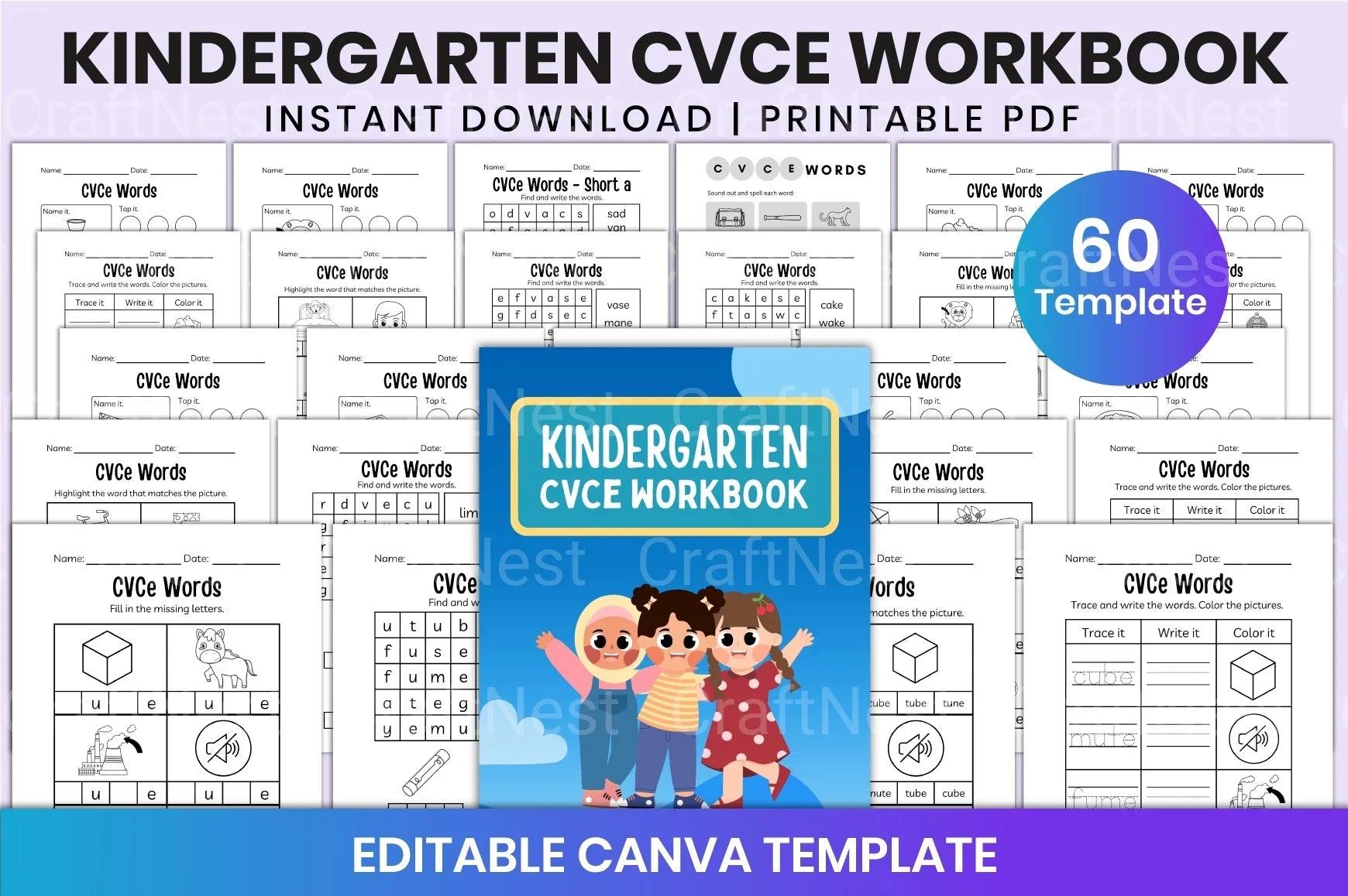 Kindergarten CVCE Workbook for Early Literacy Skills - CraftNest - Digital Crafting and Art