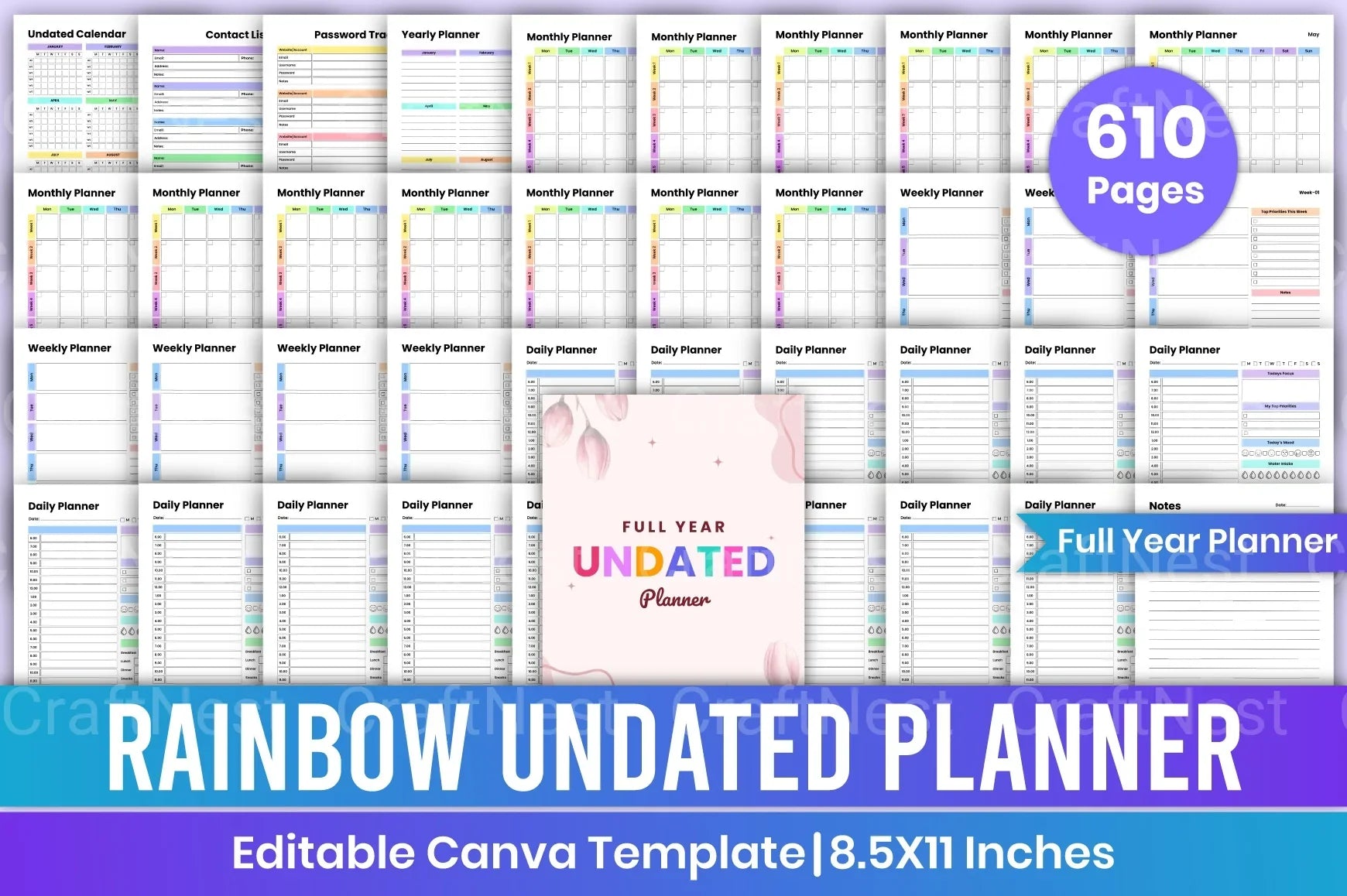 Rainbow Undated Planner for Daily Organization - CraftNest - Digital Crafting and Art
