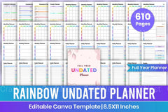 Rainbow Undated Planner for Daily Organization - CraftNest - Digital Crafting and Art