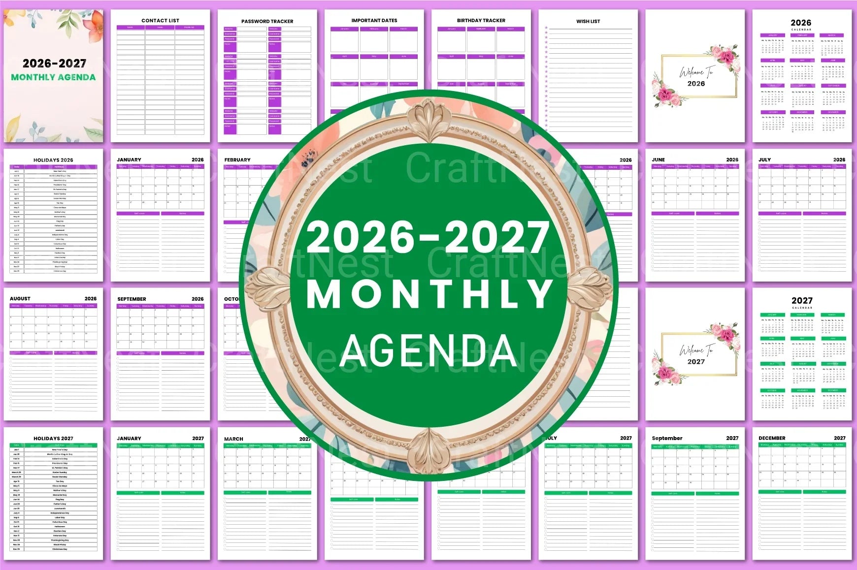 Monthly Agenda Planner - CraftNest - Digital Crafting and Art