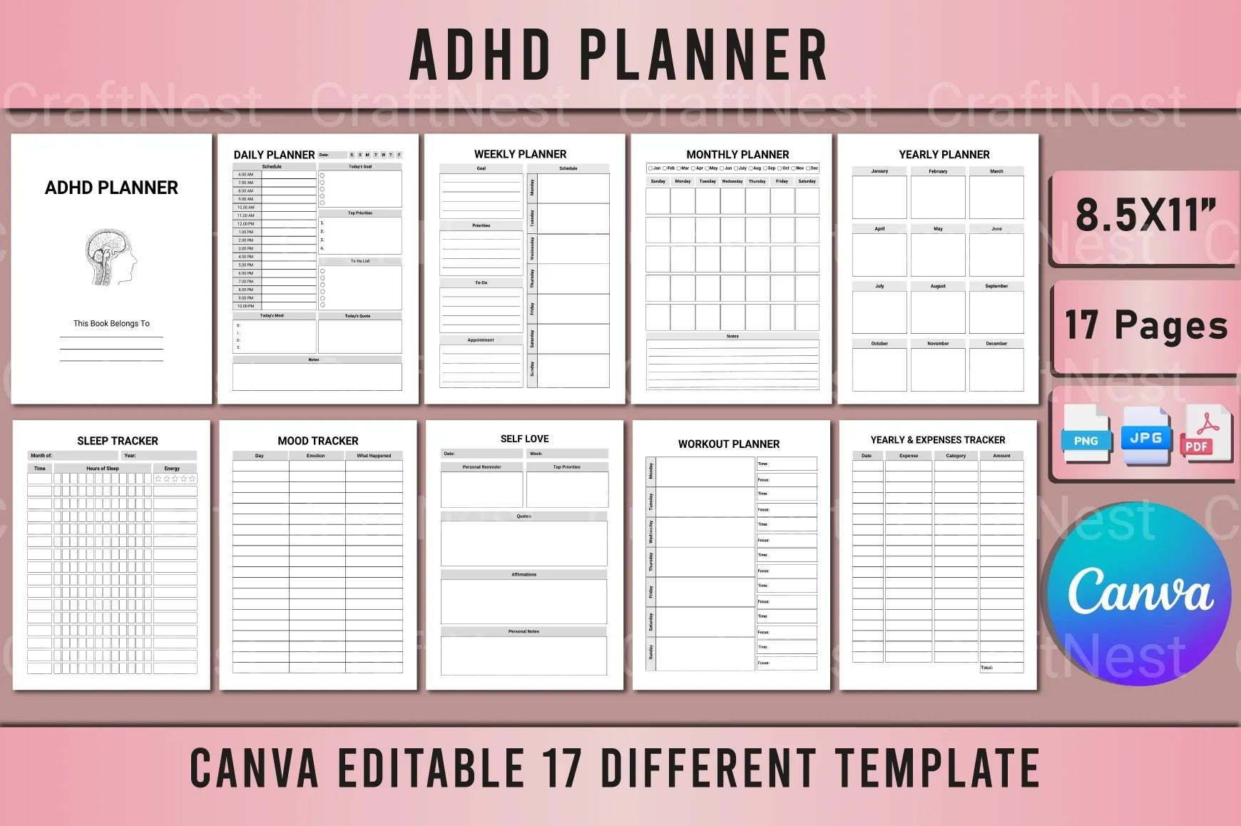 ADHD Planner for Effective Organization - CraftNest - Digital Crafting and Art
