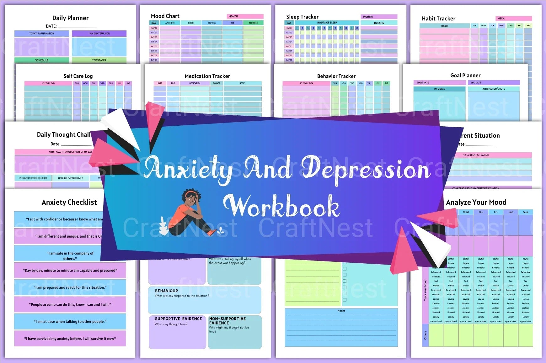Anxiety and Depression Workbook for Mental Health - CraftNest - Digital Crafting and Art