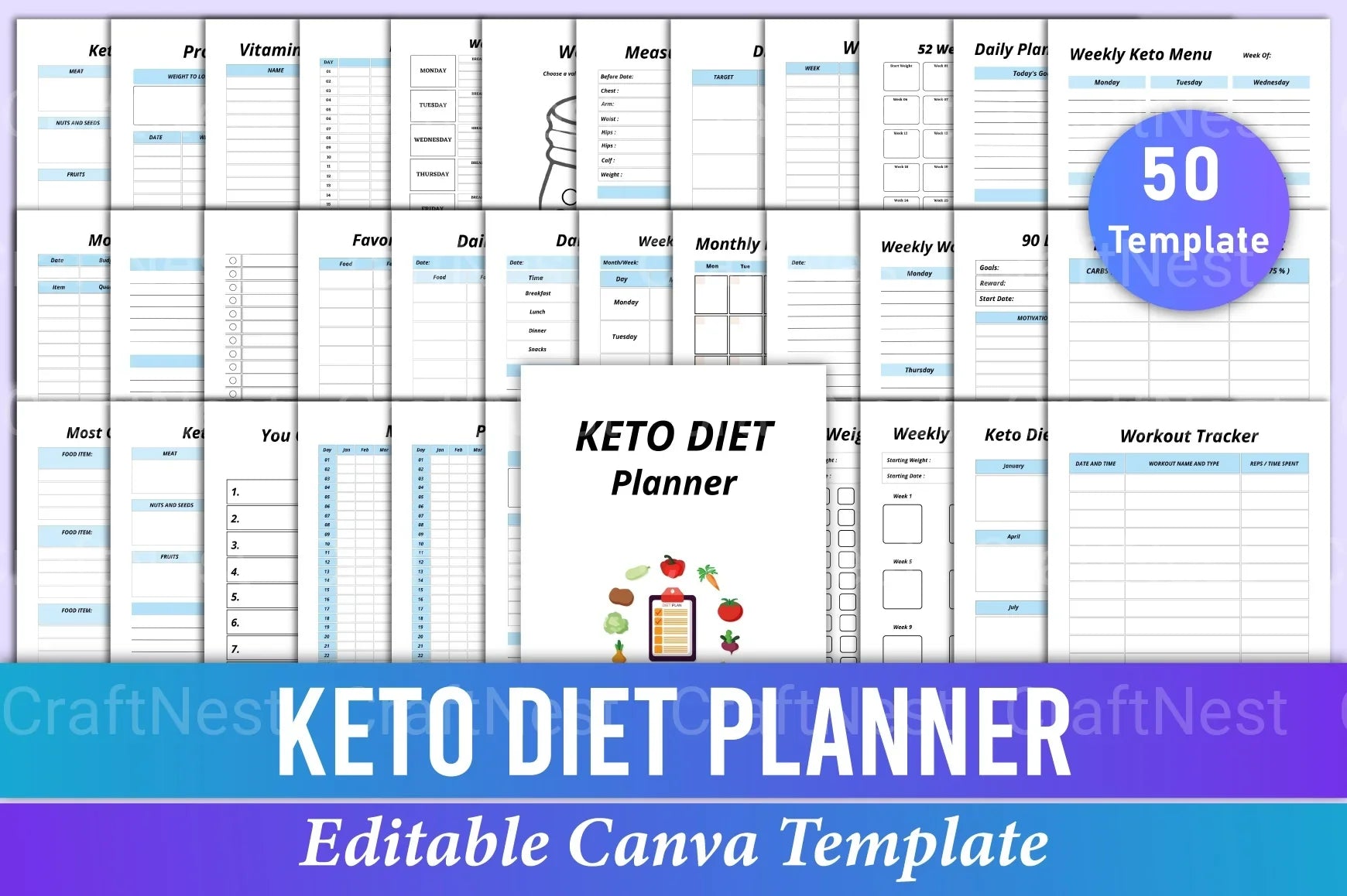 Keto Diet Planner Canva Interior - CraftNest - Digital Crafting and Art