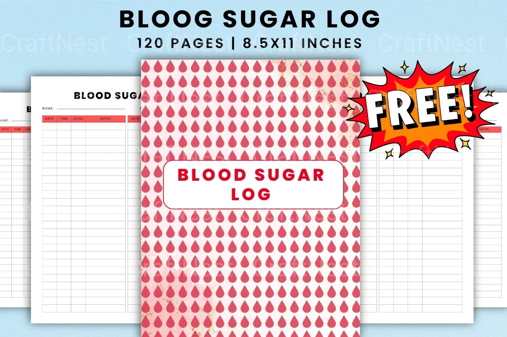 Blood Sugar Log Tracker - CraftNest - Digital Crafting and Art
