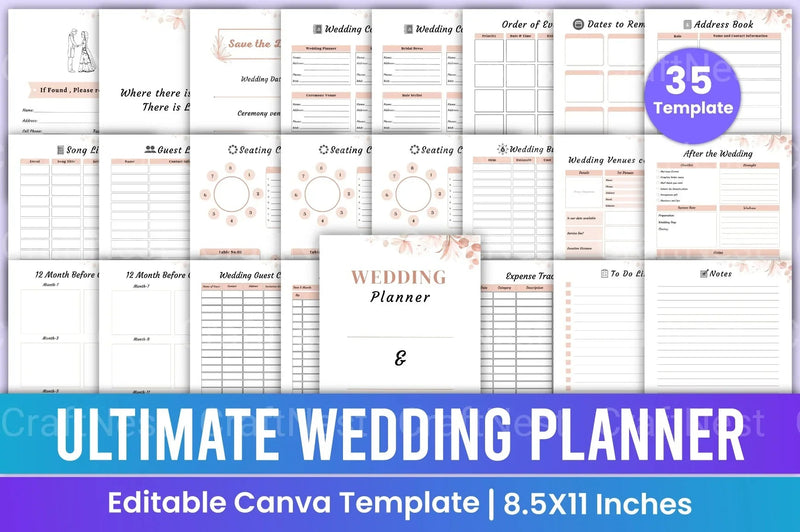 Ultimate Wedding Planner Canva Template - CraftNest - Digital Crafting and Art