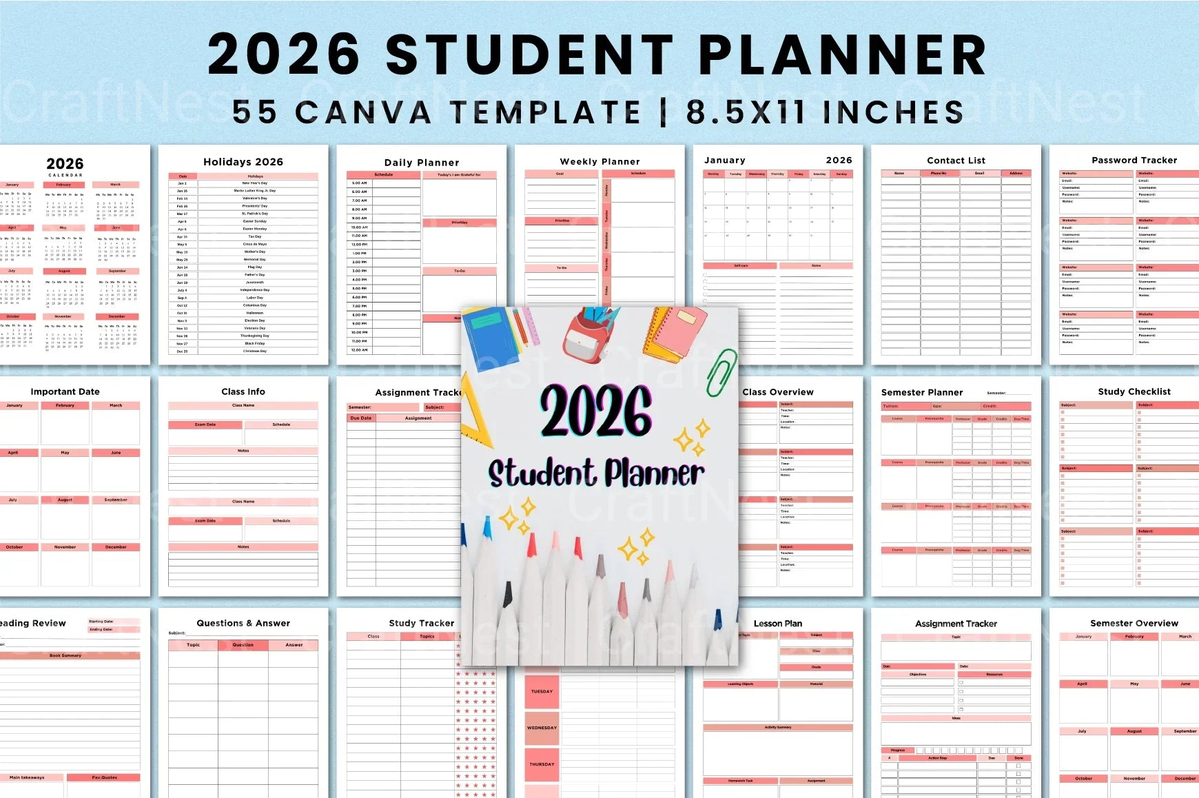 Student Planner Template on Canva - CraftNest - Digital Crafting and Art