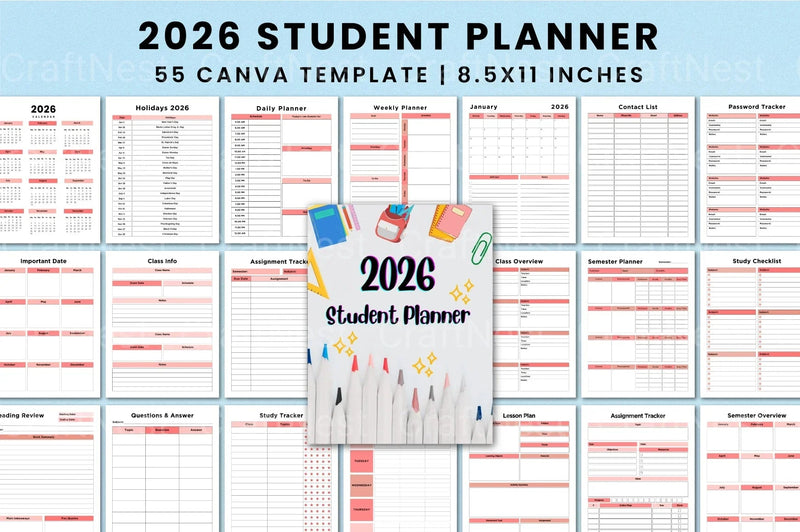 Student Planner Template on Canva - CraftNest - Digital Crafting and Art
