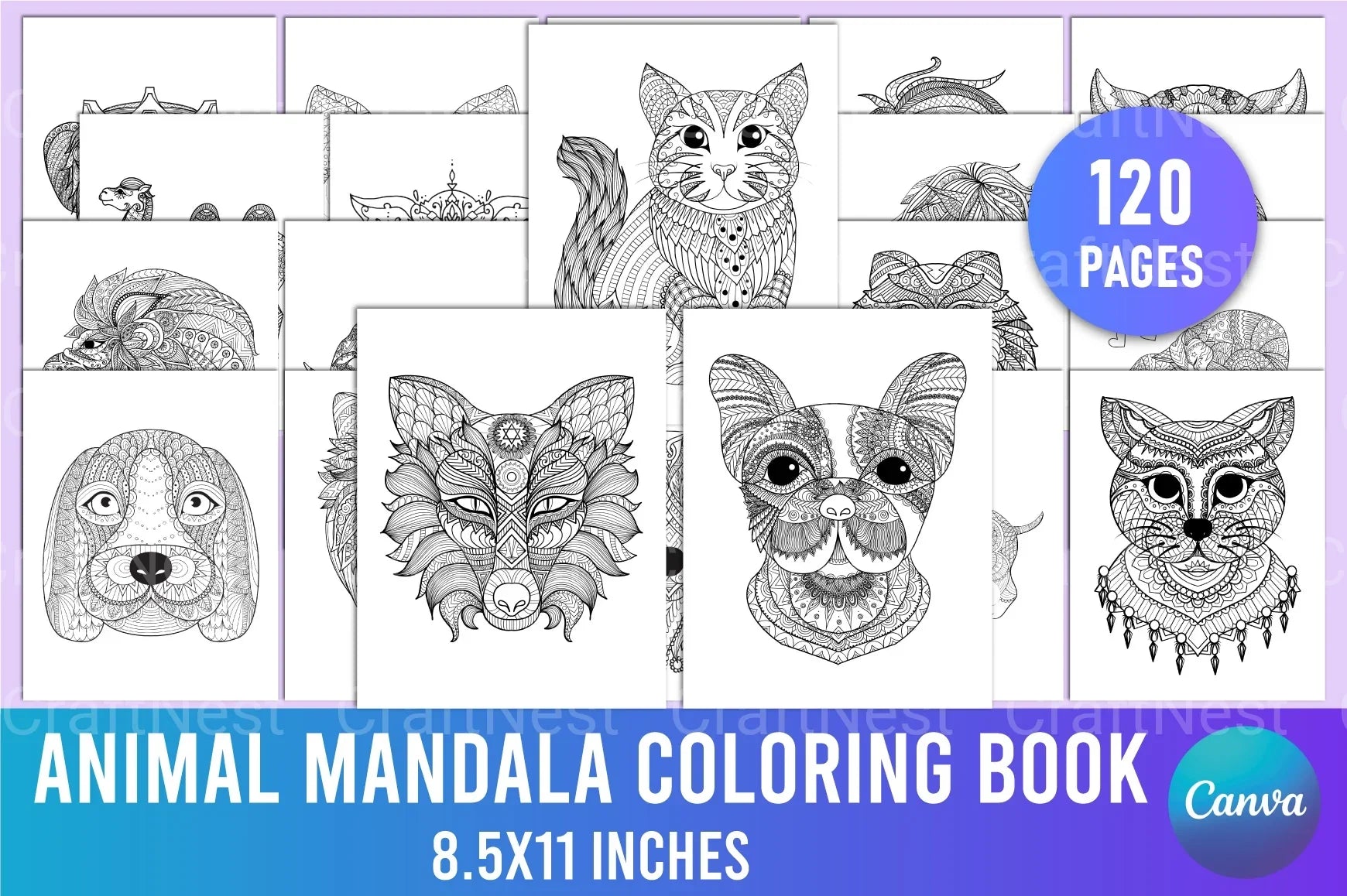Animal Mandala Face Coloring Book - CraftNest - Digital Crafting and Art