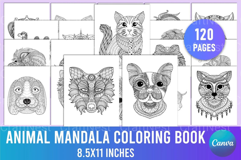 Animal Mandala Face Coloring Book - CraftNest - Digital Crafting and Art