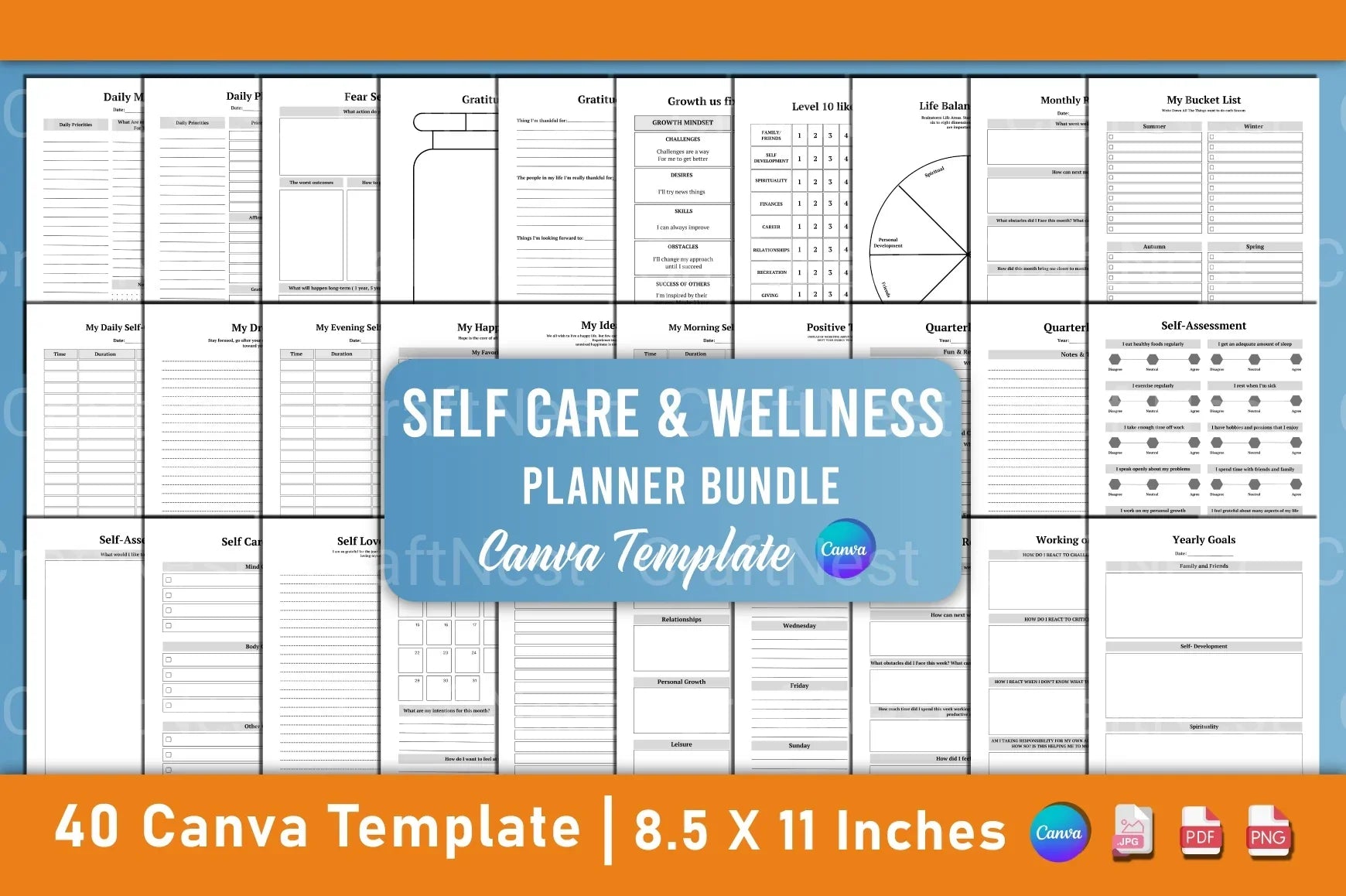 Self Care Wellness Planner Template on Canva - CraftNest - Digital Crafting and Art
