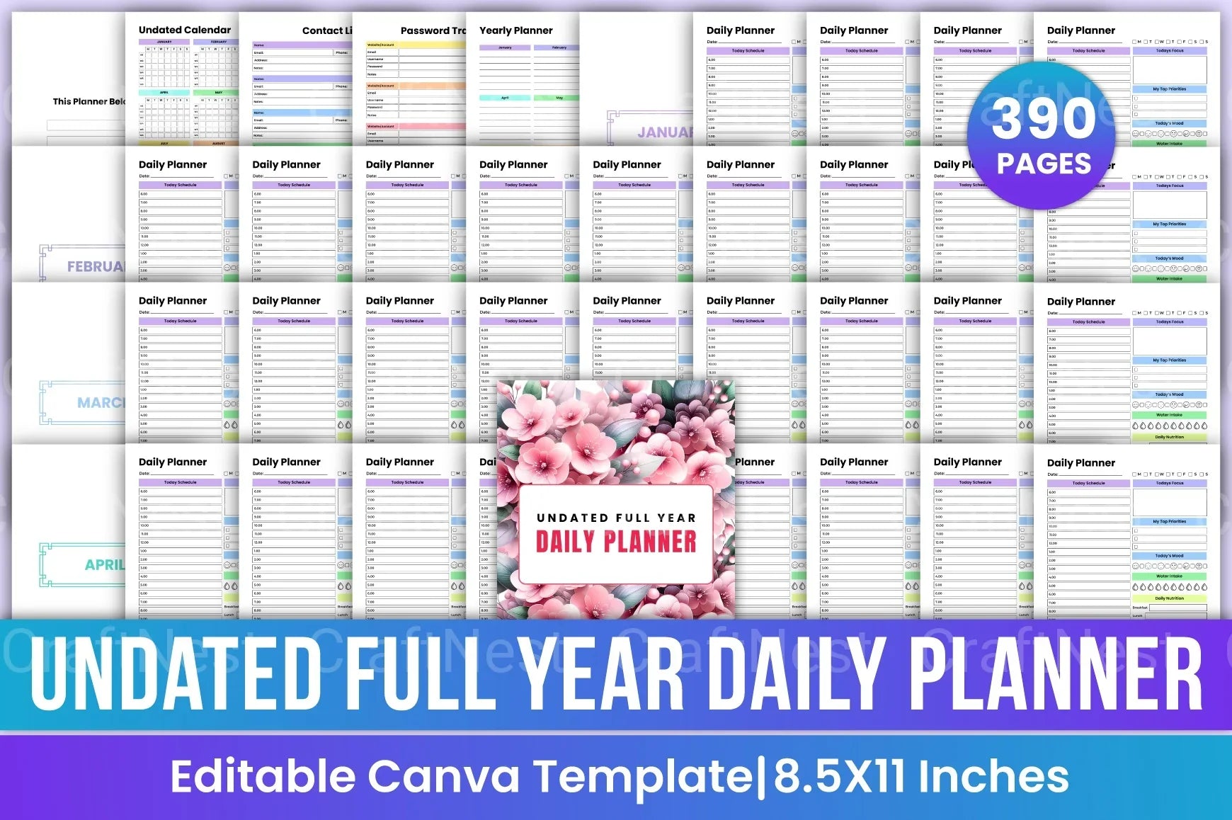 Undated Yearly Daily Planner - CraftNest - Digital Crafting and Art