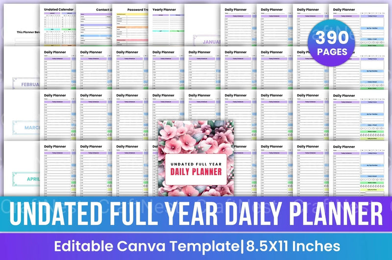 Undated Yearly Daily Planner - CraftNest - Digital Crafting and Art