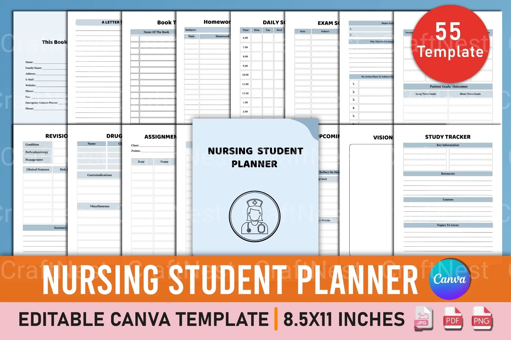 Nursing Student Planner Canva Template - CraftNest - Digital Crafting and Art