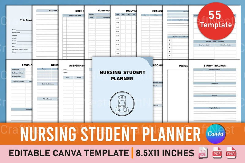 Nursing Student Planner Canva Template - CraftNest - Digital Crafting and Art