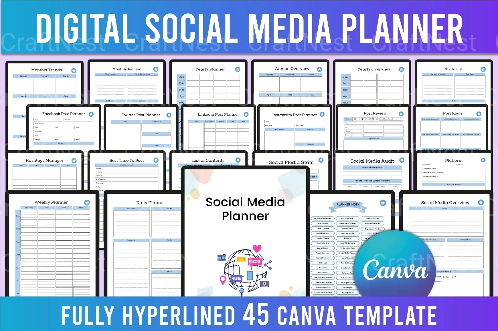 Social Media Planner Template - CraftNest - Digital Crafting and Art