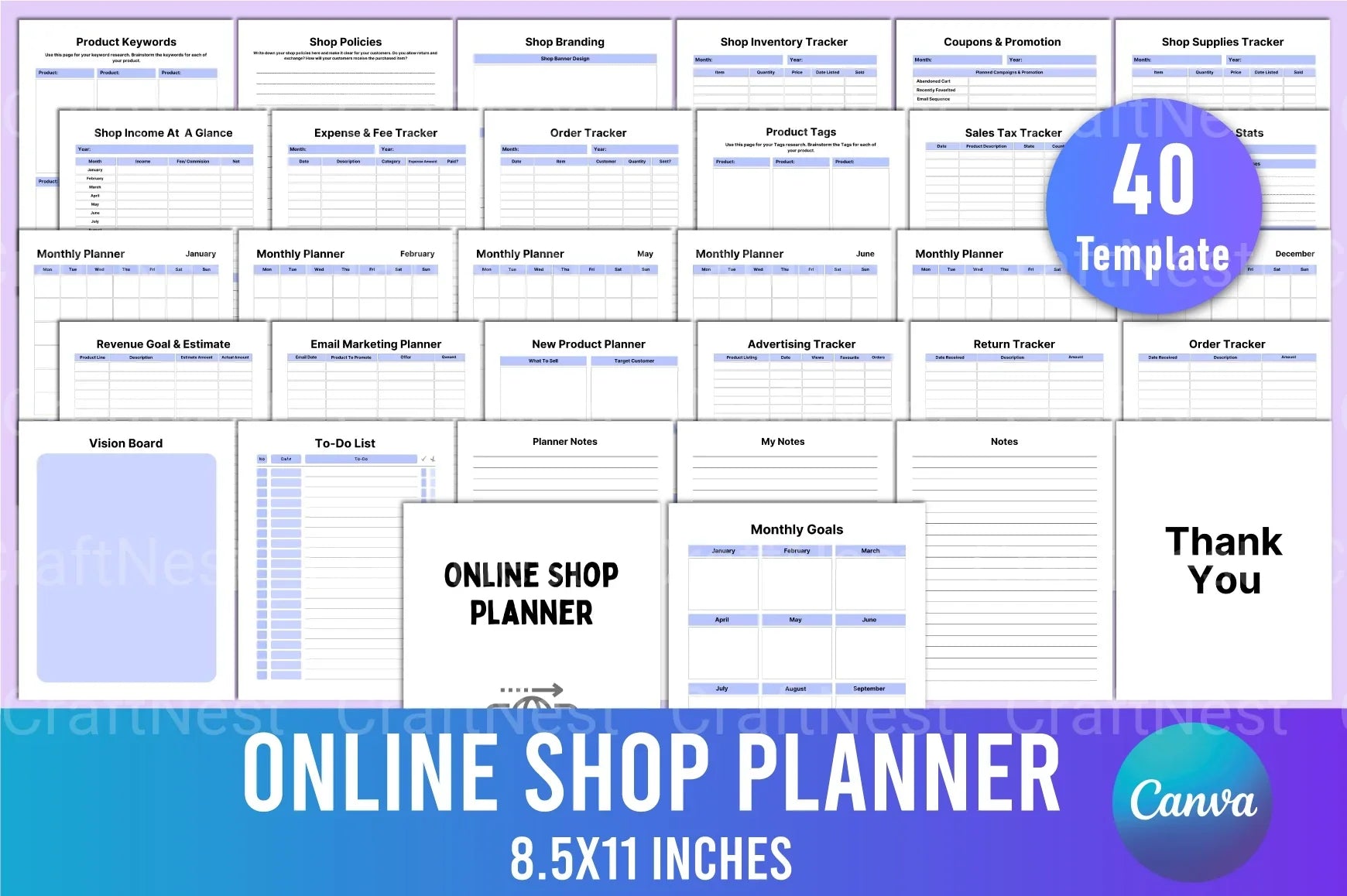 Online Shop Planner Template - CraftNest - Digital Crafting and Art