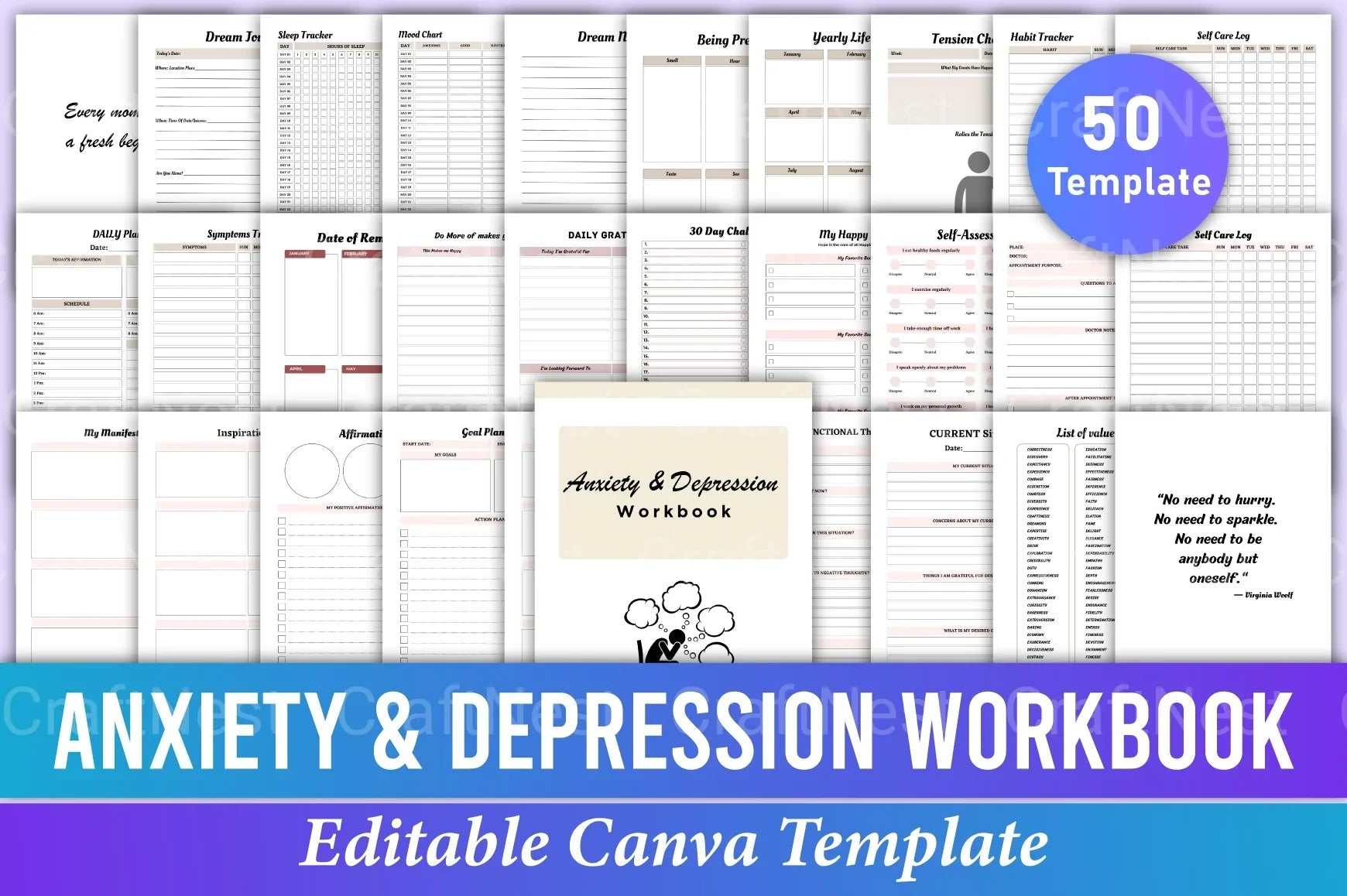 Anxiety and Depression Workbook for Mental Health - CraftNest - Digital Crafting and Art