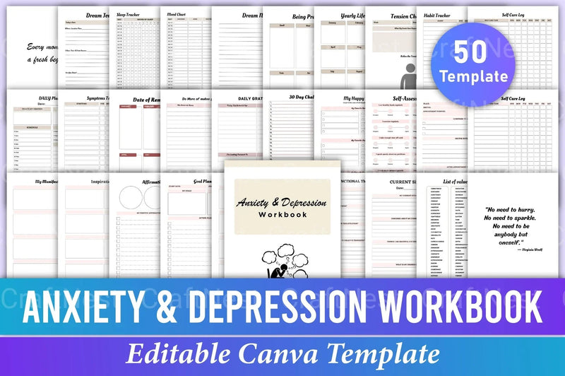 Anxiety and Depression Workbook for Mental Health - CraftNest - Digital Crafting and Art