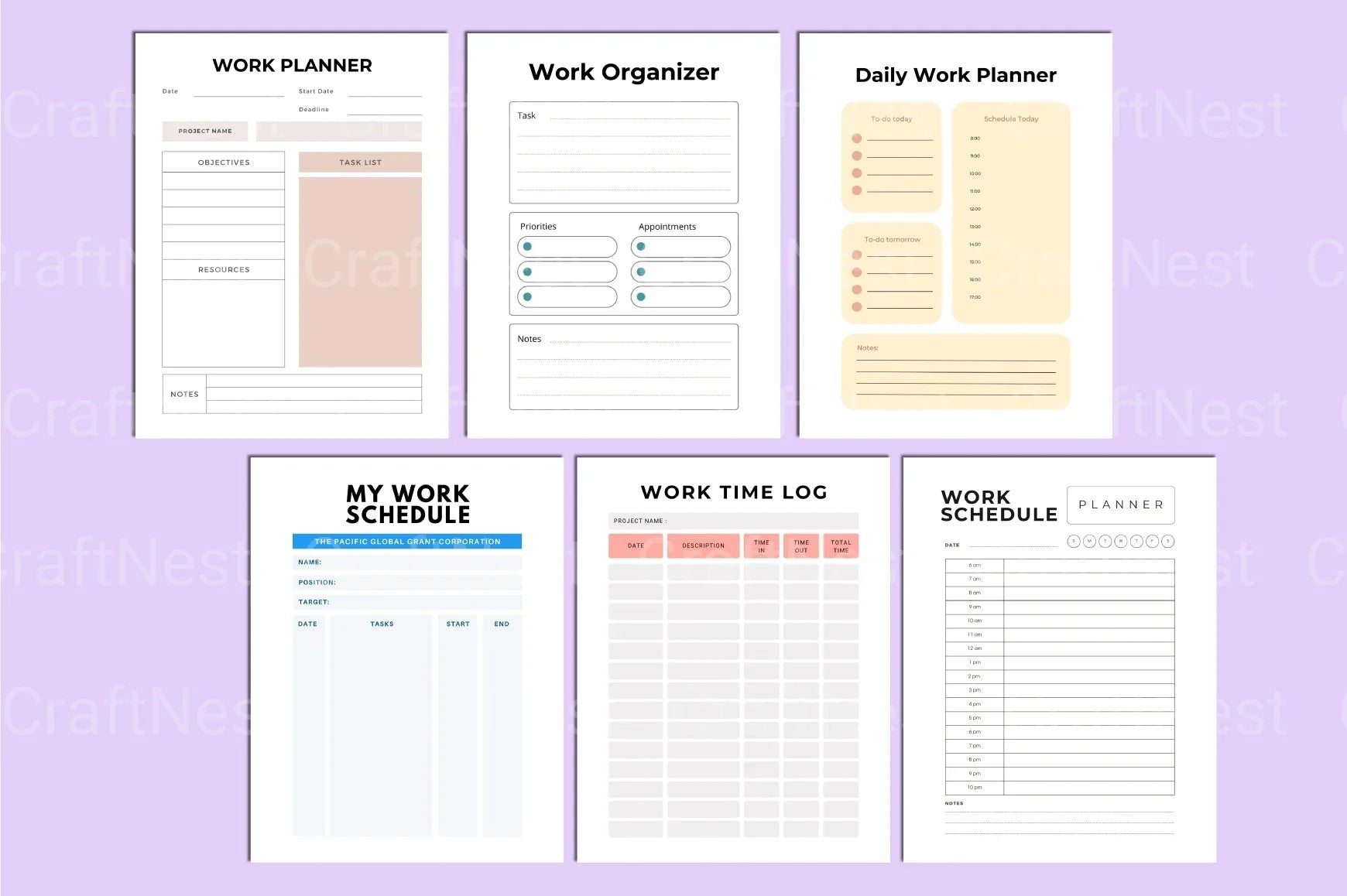 Work Planner Template - CraftNest - Digital Crafting and Art