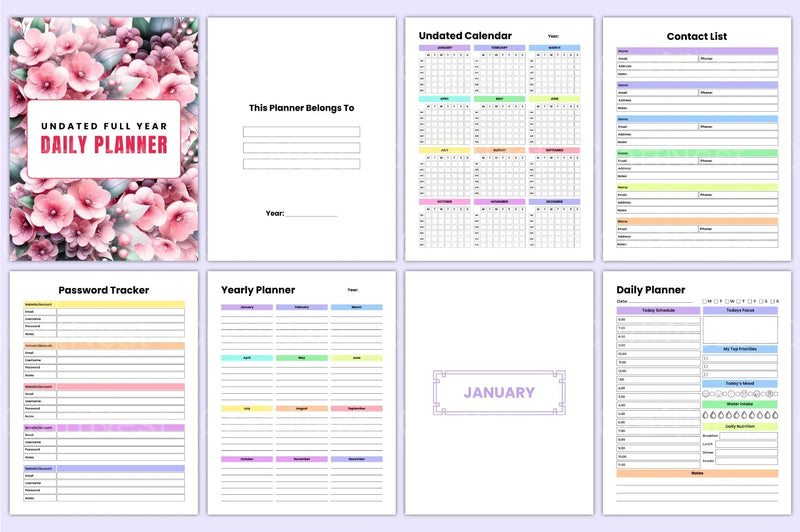 Undated Yearly Daily Planner - CraftNest - Digital Crafting and Art