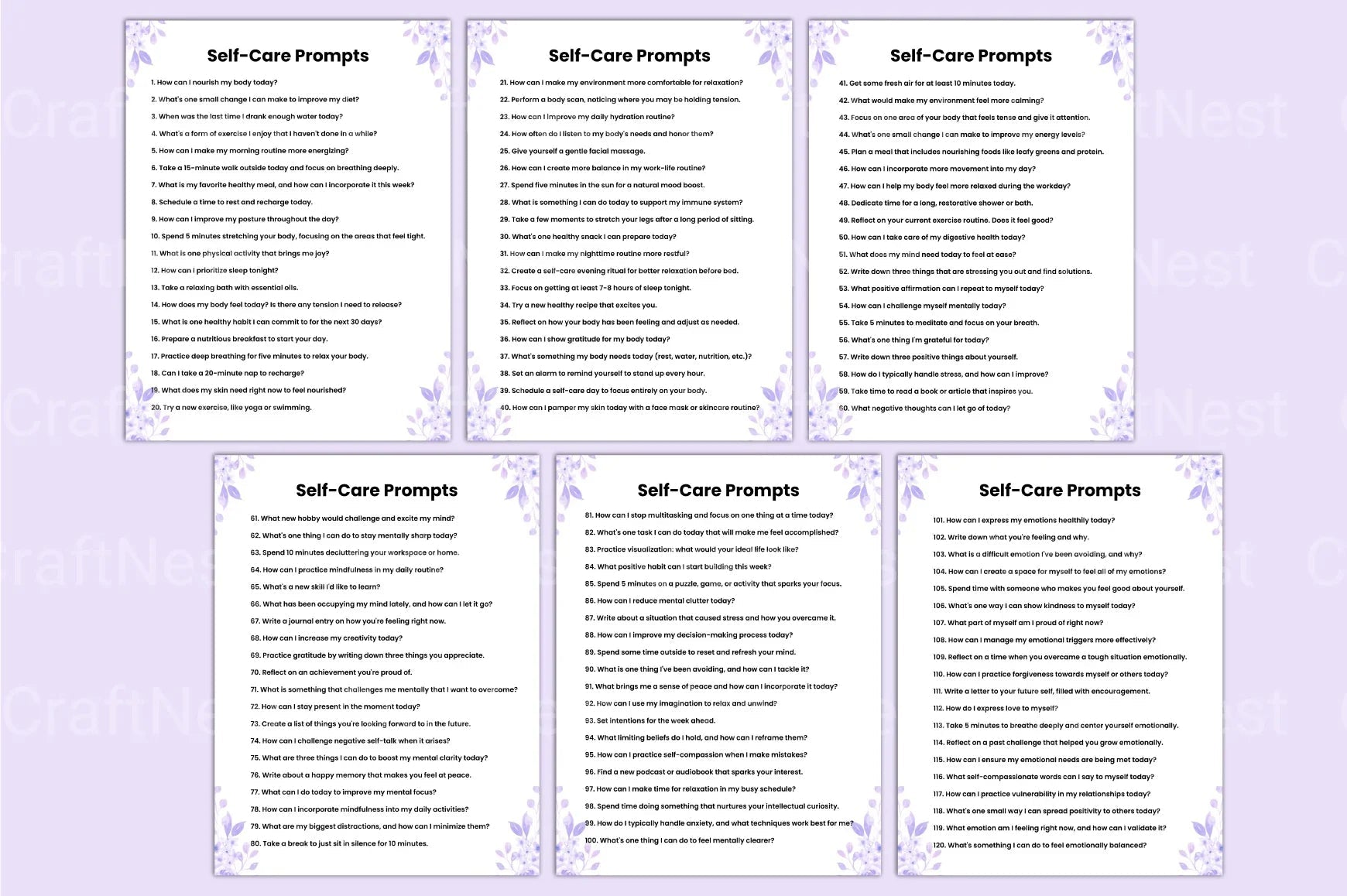Self Care Prompts for Mindful Living - CraftNest - Digital Crafting and Art