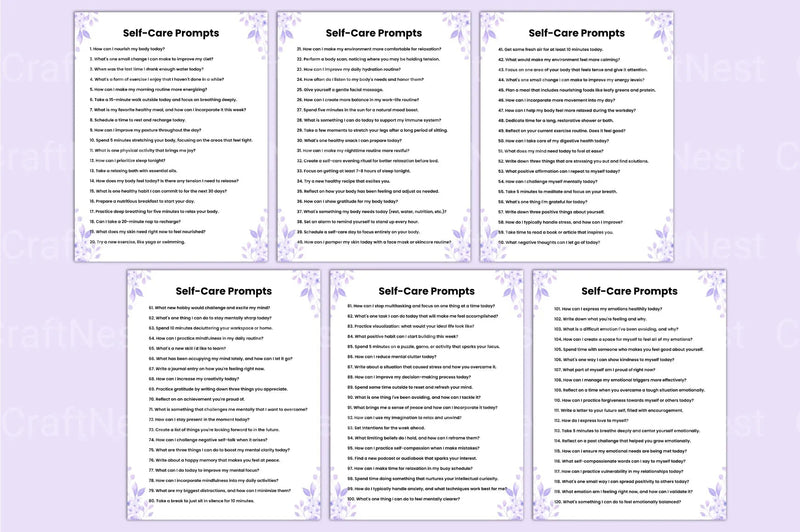 Self Care Prompts for Mindful Living - CraftNest - Digital Crafting and Art