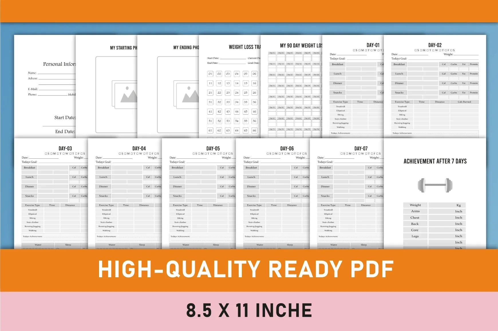 Day Weight Loss Planner - Printable Bundle - CraftNest - Digital Crafting and Art