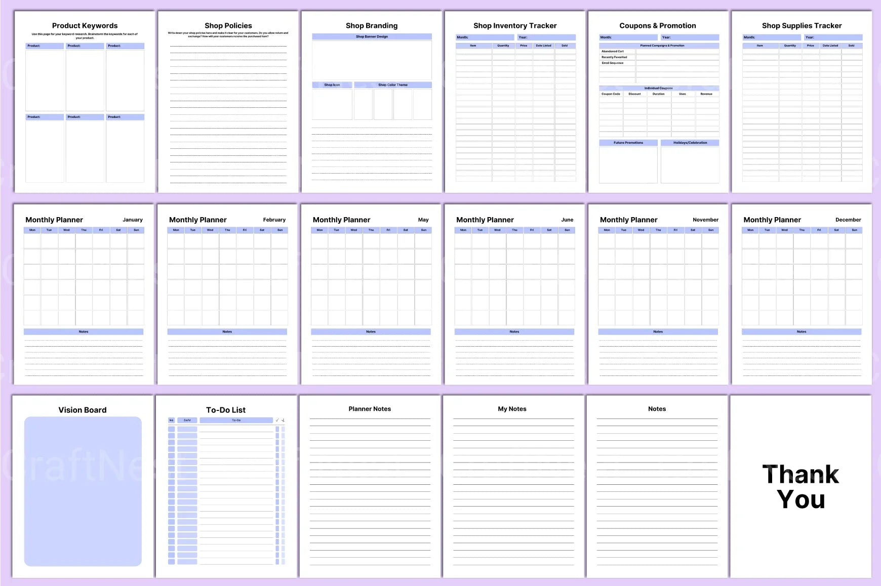 Online Shop Planner Template - CraftNest - Digital Crafting and Art