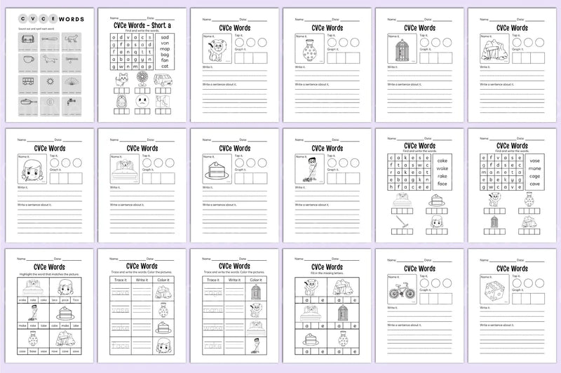 Kindergarten CVCE Workbook for Early Literacy Skills - CraftNest - Digital Crafting and Art