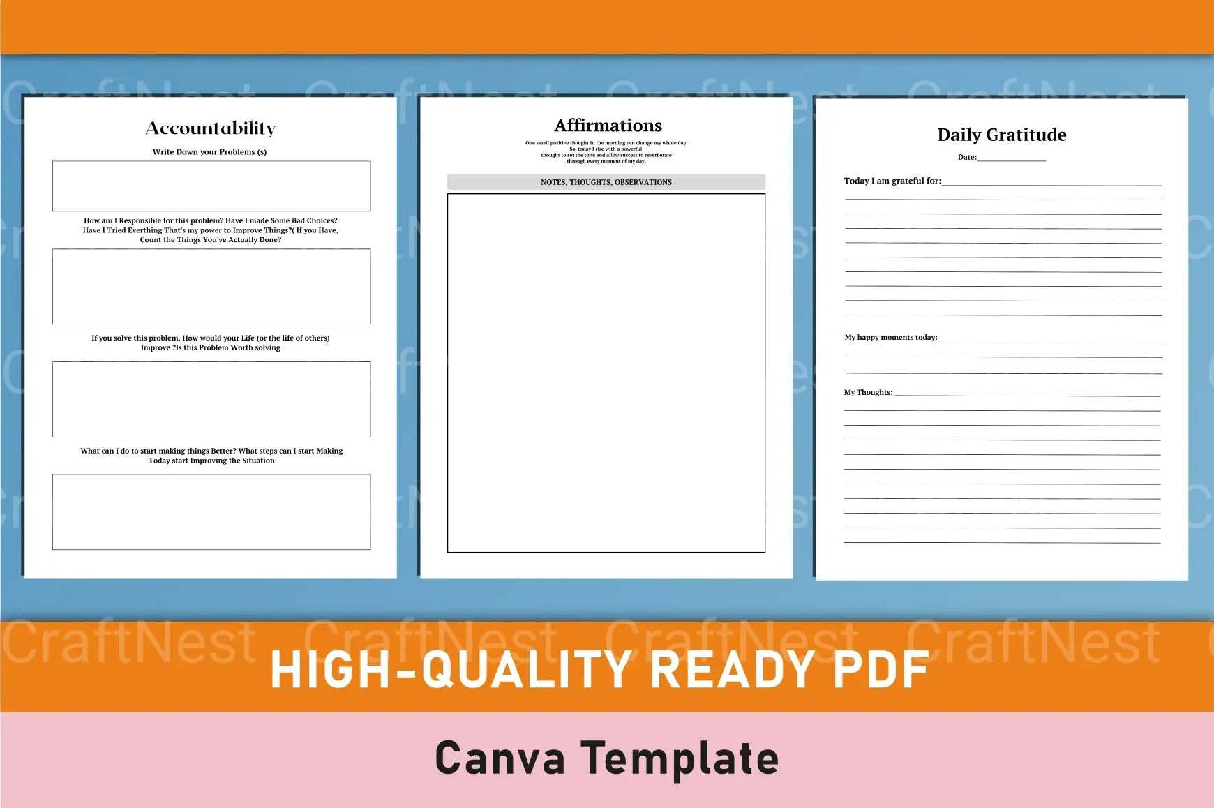 Self Care Wellness Planner Template on Canva - CraftNest - Digital Crafting and Art